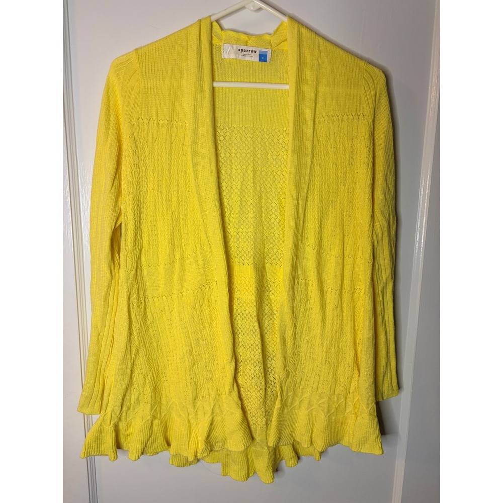 Sparrow Anthropologie Yellow Pointelle Ruffle Tie Back Cardigan Sweater Womens S